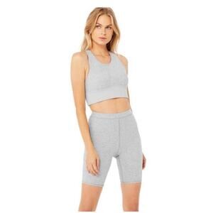 NWOT Alo Yoga High Waist Alosoft Flow Biker Shorts 7” Zinc Heather Gray XS Gym